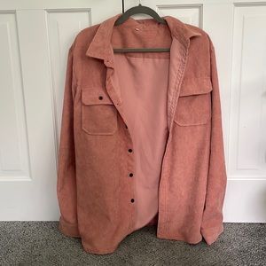 Mens medium collard corduroy peach colored throw over or button down shirt.